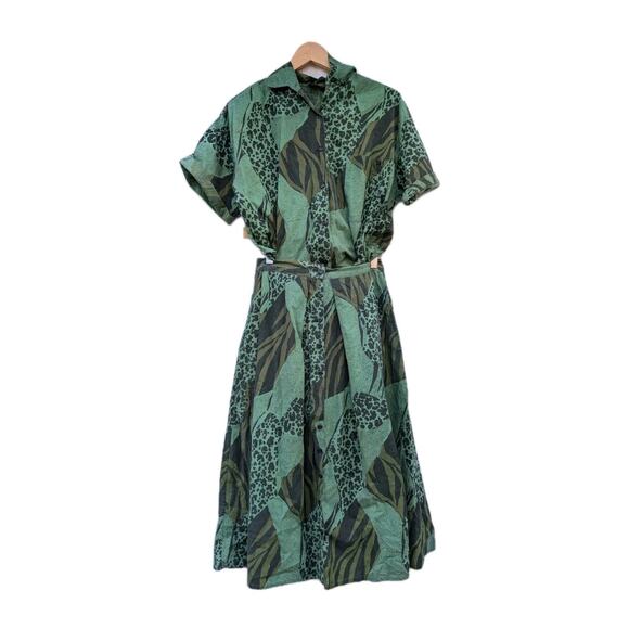 Whistles Sport Women's Button Front Skirt Shirt Set Small Cheetah Tropical Print - Picture 1 of 8